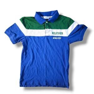 Tommy Hilfiger Youth Boys Polo Shirt Size Medium Embroidered Logo Green & Blue